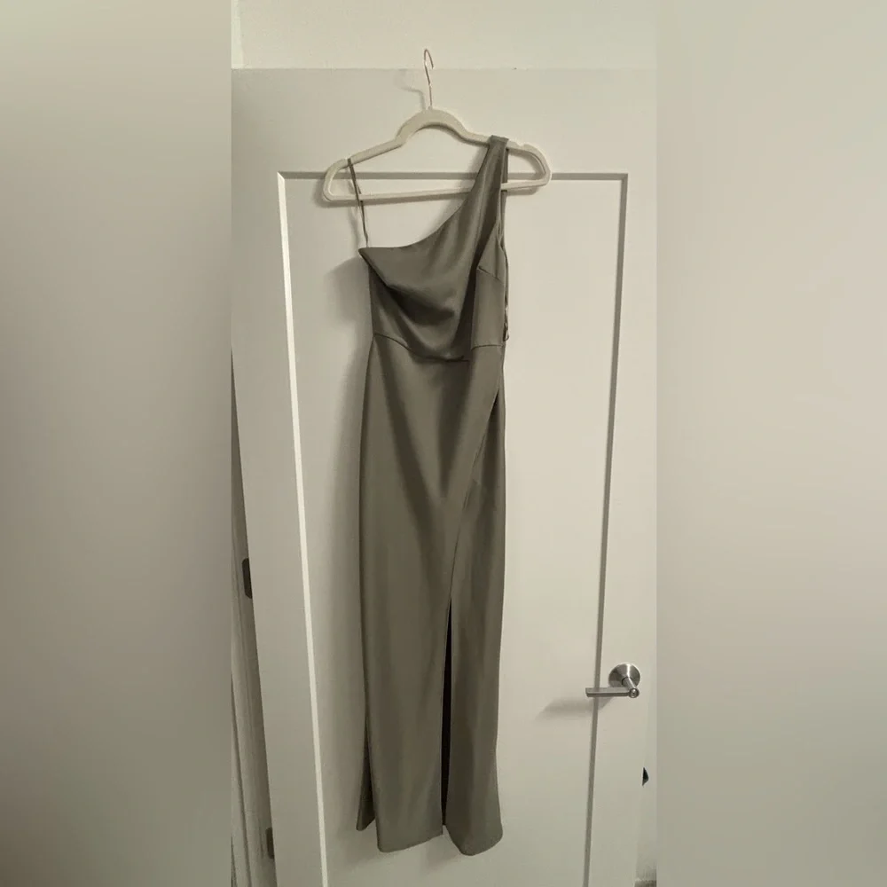 BHLDN One Shoulder Olive Dress - Picture 6 of 11